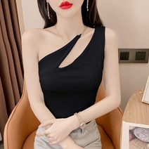 Ogfaour 여름 언발란스 숄더 나시 여 슬림 숏탑
