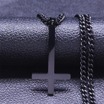 거꾸로타는화목난로스테인레스 스틸 거꾸로 크로스 초커 목걸이 남자 블랙 컬러 반전 쥬얼리 cadenas goti, 01 A 50CM CS BK