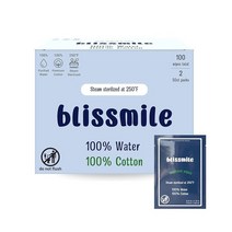 Blissmile Just Water 신생아 아기 물티슈 100% 물 100% 면 여행용 물티슈 화학 물질 없음 무향 민감한 피부 개별 포장 100개 (2팩), 50 Count (Pack of 2)