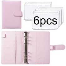 A6 바인더 예산 PU 가죽 플래너 시스템 투명 지퍼 비용 시트 노트북 주머니 현금 봉투 정리함, Pink with bag