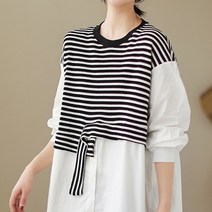 데일로엔 여성 단가라 니트 배색 긴팔 셔츠