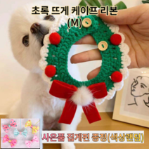 강아지 케이프 고양이 스카프 애견 턱받이 머플러 반다나 목걸이 악세사리 넥카라, 1개, 초록 뜨게 케이프 리본(M)