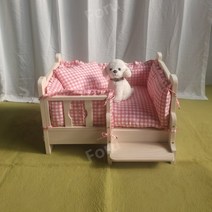 개 사육장 테디 애완 동물 사육장 골든 리트리버 개 침대 고양이 사육장 침대 크고 작은 개 개 사육장 침대 단단한 나무 개 침대 애완 동물 용품, S-소형 53 x 38cm 5마리 이내 권장, I.침대플러스분말격자무늬침구에는장난감개는포함되