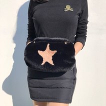 기타 로로얼로이 겨울 골프 밍크 에코퍼 방한 손난로 따수미 벨트 가방 골프핸드워머, 컬러 블랙스타(별)