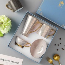 디자인이이쁜 실용적 멋진 유럽 본 차이나 커피 세트 세라믹 머그잔 법랑 보틀머그, Silver 4 piece set