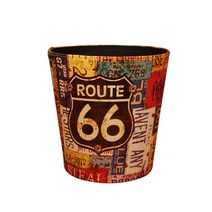 유럽 복고풍 쓰레기 빈 PU 가죽 데스크탑 휴지통 방 침실 쓰레기통 사무실 스토리, 07 Route 66