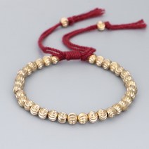 불교염주팔찌 Adjustable Ethnic Buddhist Tibetan Copper Bead Bracelet Women Men Vintage Handmade Cotton Thr, ball red, 보여진 바와 같이