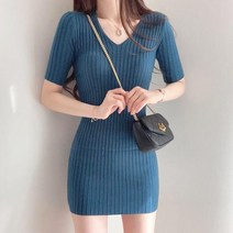 [랜덤플레이] 브이넥 골지 슬림 원피스