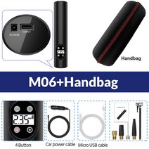 [타이어] 2355519 E-ACE M06 타이어 풍선 펌프 디지털 휴대용 자동차 12V 150PSI 충전식 공기 자전거 바이크 오토바이, [02] M06 With Handbag, 03 M06 With Handbag