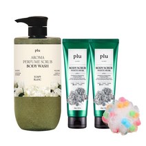 [플루] 오리지널 바디스크럽 200g 2개 + 아로마 퍼퓸 스크럽 바디워시 1000ml 1개 기획세트, 바이올렛부케 200g x2개_우디그린 1000ml+샤워
