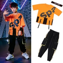 공연복 비보이 남여아동 힙합 개성 멋진 패션쇼 HIPHOP 댄스 유행복 여름 2699211200, 140, 845 귤 티셔츠 _2301 블랙 바