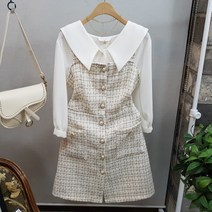 상상그이상 여성용 트위드 조끼 슬리브리스 뷔스티에 스퀘어넥 원피스 하객룩 상견례룩