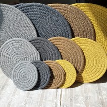 은이네방 티코스터 냄비받침대 인덕션깔개 캠핑용 테이블매트 화분받침 뜨개 패브릭 코바늘컵받침 답례품, 옐로우