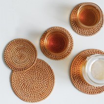 다세코 라탄 티코스터 컵 찻잔 나무 받침 홈 카페 테이블 매트 트레이 받침대 5종, 원형10cm