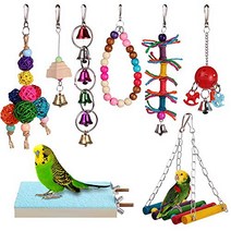 HAPPYTOY Bird Parrot Toys 8pcs Play Set for Birds Hanging Colorful Swing Chewing Toy Bells Ladder, 1