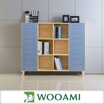 [우아미아이] 프로메사 3단4칸 원목책장(도어형), 색상:레드