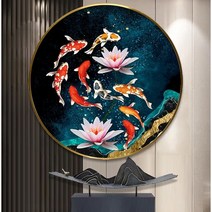 부귀 구어도 연꽃 축제 보석십자수 원형 액자 세트 큐빅페인팅 선물용 집에서취미 diy 키트, 100X100cm