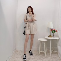 모노위크 카라넥 벨티드 반바지 점프수트