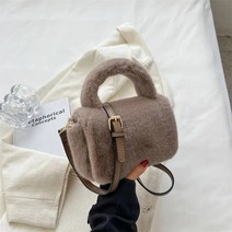 여성용 인조 모피 핸드백 레이디 숄더백 캐주얼 플러시 핸들 닥터 크로스바디 귀여운 미니 스몰 스퀘어 겨울