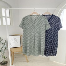 여자 캐주얼 오픈카라 다이아패턴 반팔 미디원피스