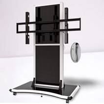 마운트피아 EMS-1W 55~86 전동형 이동식티비스탠드 티비거치대 전자칠판, 블랙, 유리선반+로고추가