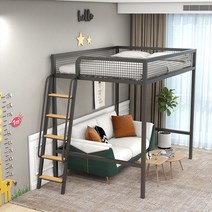 철제 2층 침대 성인벙커침대 복층 성인이층침대 기숙사 공간절약, 1200mmX2000mm, 널빤지계단화이트