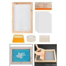 24 조각 스크린 인쇄 스타터 키트 DIY t-셔츠에 대 한 스퀴지 도구와 나무 실크 프레임 옷 가방 메쉬, 한개옵션0
