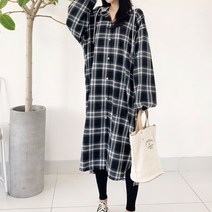 퍼니걸스 체크 후드 롱 남방 원피스_8923
