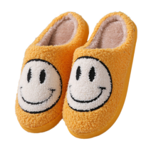 IAWI 스마일 뽀글이 슬리퍼 따뜻한 겨울 실내화, 옐로우