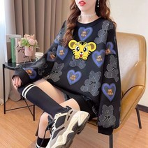 빅 사이즈 여성복 300근 한국판 살을 가리다 긴팔 상큼하다 날염 겉옷 후드티 맨투맨