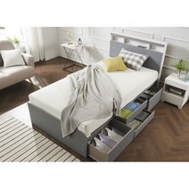 아이방 자녀용 서랍많은 LED전등 침대프레임(SS) 초등학생 배드 명품 자취, 그레이화이트