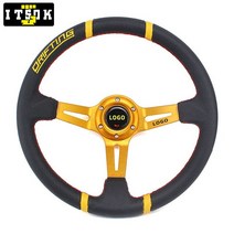 스티어링휠 혼즈 패들시프트 경적버튼 모모 스티어링 휠 용 350mm 드리프팅 PVC 딥 디시 랠리 JDM 게임 볼란테 로고 포함, [04] Gold
