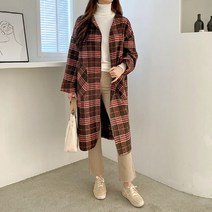 빅사이즈 베라체크코트 루즈핏 체형커버 출근패션 임부복 3040대