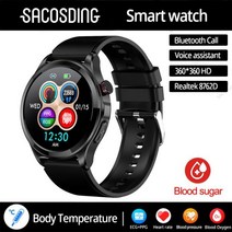 다이빙컴퓨터 2023 ECG + PPG 건강 비침습 혈당 스마트 워치 남성용 블루투스 통화 360*360 HD 스크린 스포츠 심박수 스마트워치, black