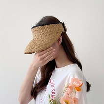 라인 돌돌이 밀짚 라탄 썬캡 모자 봄 여름 챙 3컬러