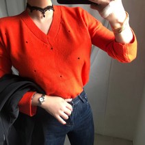코지브릭 로드 브이넥 니트 (오렌지 그린 아이보리)