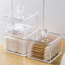 화장솜 케이스 투명 2단 면봉 치실 네일솜 머리끈 보관, 1개