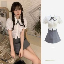 여름 프랑스 스타일 Platycodon grandiflorus Sweet Cool University style Jk Uniform Pleat Shirts Top Skirt Two