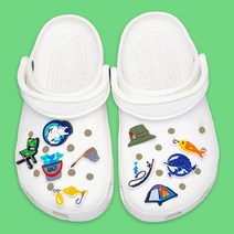 [만복하우스] 낚시 물고기 여행 휴가 커플 취미 남자 여자 성인 단체 슬리퍼 신발 꾸미기 악세사리 장식 세트 10p