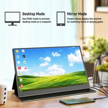 4K 휴대용 모니터 15.6 IPS HDR FHD 스크린 USB C HDMI 모바일 게임 익스텐더 컴퓨터 노트북 10 포인트 터치 디스플레이, [01] 15.6 Inch 4K TOUCH, [05] EU 플매트 카펫 러그, 05 EU 플러그