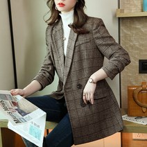 Amaethon 여성 슬림핏 체크 자켓 기본 양복 코트