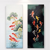 인메이블 돈 들어오는 구어도 7종 풍수 거실 대형 그림 액자 인테리어 연꽃 잉어 물고기 동물그림, 5.[I]세로형 구어도, 초소형(30cm x 80cm)