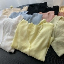 봄신상 수제 부드러운 봄과 V-N 코트 얇은 아이스 실크 여성니트 겨자 여름 카디건 스웨터, 라이트 블루:짧은 소매
