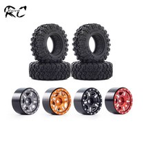 금속 CNC 1.0 인치 비드 록 휠 림 고무 타이어 124 스케일 RC 자동차 크롤러 축 방향 SCX24 Deadbolt 랭글러 JLU C10 B17, [1] 4Pcs Gold
