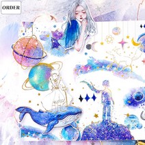어린왕자 깃털 소녀 고래 금박 다꾸 스티커 10종, 8. 소녀 (ST-768), 선택:8. 소녀 (ST-768)