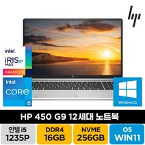 HP 프로북 450 G9 인텔 12세대 사무용 깔끔한 노트북 PC 윈도우11 탑재 컴퓨터 랩탑, WIN11 Home, 16GB, 256GB, 코어i5, 실버