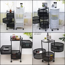 트롤리 이동식 틈새수납 회전 바구니 철제 캐비넷 3단 4단 원형 화이트 블랙, 3단 블랙