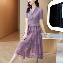 계량한복여성 생활 퓨전 한복 계량한복 v넥 카라 쉬폰 레이스 투피스 A16