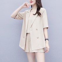 여자 5부 자켓 끈나시뒷밴딩 3부 반바지 3 세트 의류 여성 밴딩 팬츠 정장 세미