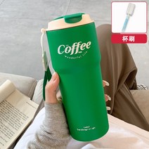 버터콕 빈티지 레터링 카페 스트랩 대용량 텀블러 보온병 투고컵 6컬러 420ml 620ml, 그린 620ml